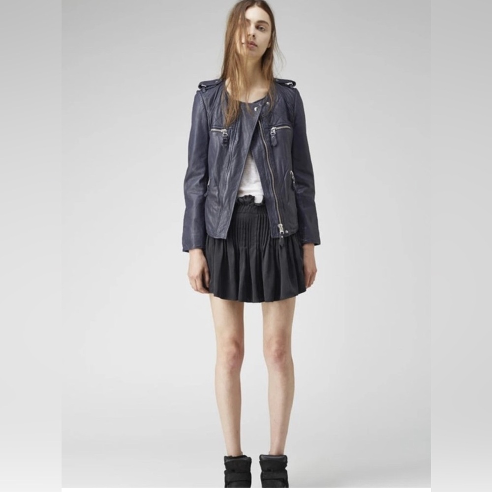 ISABEL MARANT ETOILE Kady Lambs Leather Quilted Jacket Ink Blue Navy Size 36 GUC